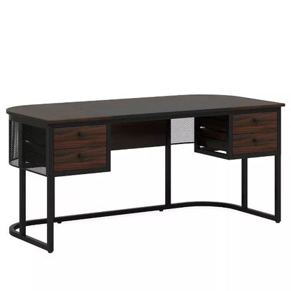 Resenkos Computer Desk, Office Desk, Study Desk,63-Inch Computer Desk Executive Desk with 4 Drawers,Brown
