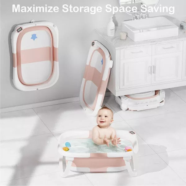 Napei Collapsible Baby Bathtub for Infants and Toddlers with Bath Net and Thermometer