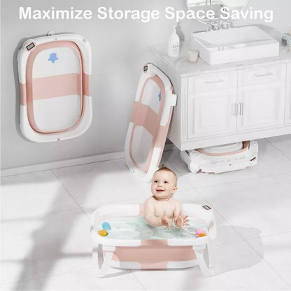 Napei Collapsible Baby Bathtub for Infants and Toddlers with Bath Net and Thermometer