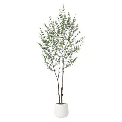 DR.Planzen 6FT Faux Eucalyptus Tree with Oval White Planter, Pre Potted Artificial Eucalyptus Plant for Home Decor