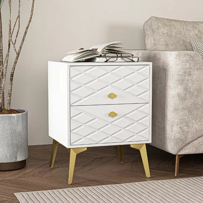 Resenkos 1Pcs Nightstand, 2 Drawer Dresser for Bedroom, Small Side Table, Bedside Furniture, Night Stand, End Table with Gold Handle, White