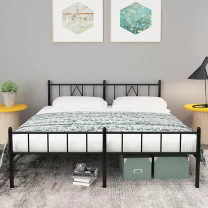 79.5"L x 75.6"W x 14"H Metal Platform King Bed Frame with Iron Art Headboard & Footboard Underbed Storage No Box Spring Needed 800lbs Capacity