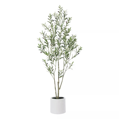 DR.Planzen Artificial Olive Trees, 5-7FT Tall Fake Olive Trees for Indoor, Large Olive Plants with White Planter for Home Decor and Housewarming Gift
