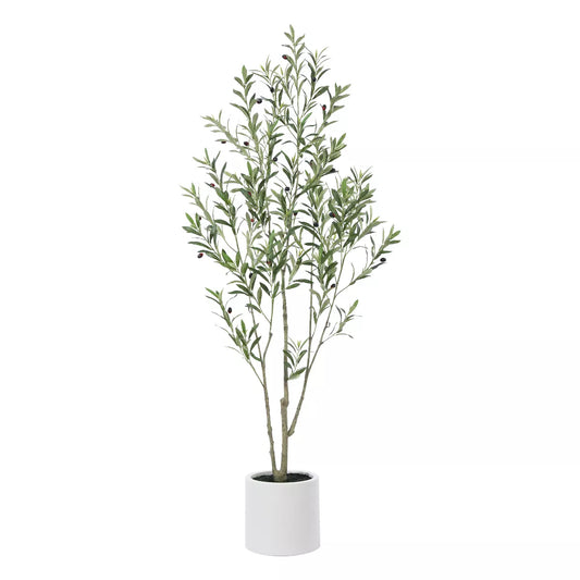 DR.Planzen Artificial Olive Trees, 5-7FT Tall Fake Olive Trees for Indoor, Large Olive Plants with White Planter for Home Decor and Housewarming Gift
