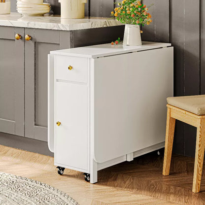 ATJafurn 58.9'' Folding Table No Assembly Required, Rectangular Wooden Extendable Dinning Table With Wheels And Storage