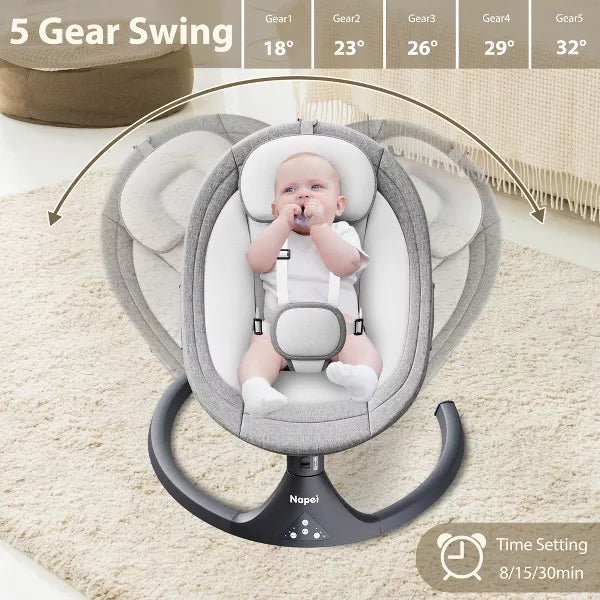 Napei Electric Baby Swing for Infants and Toddlers,with Bluetooth Music , 2 Seat Position, 5 Swing Angles with Gentle Speed