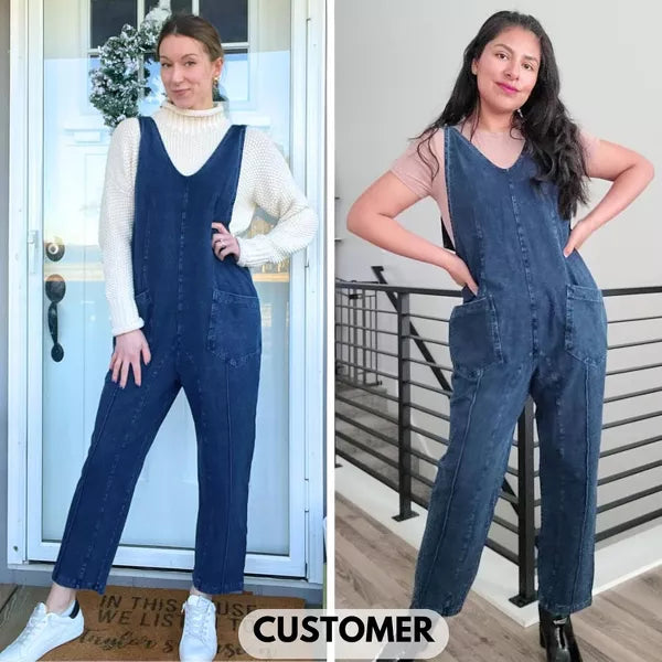 EXLURA Womens High Roller Denim Bib Jumpsuits Casual Loose Overalls Baggy Jeans Romper with Pockets Outfits