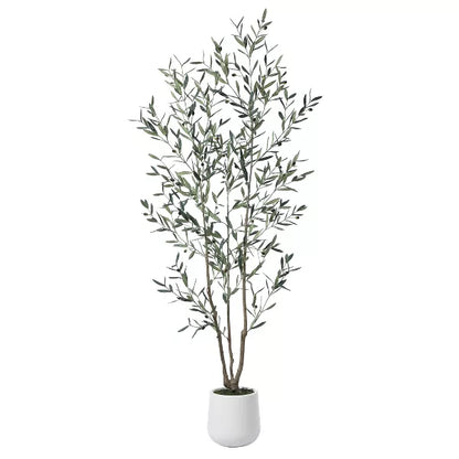 DR.Planzen 5-7FT Artificial Olive Tree with Round White Planter, Pre Potted Fake Plant for Home Decor