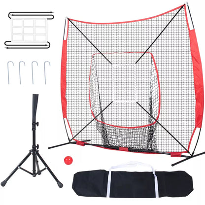 VEVOR 7x7 ft Baseball Softball Practice Net, Portable Baseball Training Net for Hitting Batting Catching Pitching, Backstop Baseball Equipment