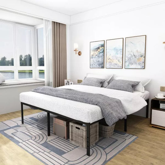 Heavy Duty Metal Platform King Bed Frame 79.5"L x 75.6"W x 14"H 3500lbs Capacity Underbed Storage Easy Assembly Black Finish No Box Spring Required