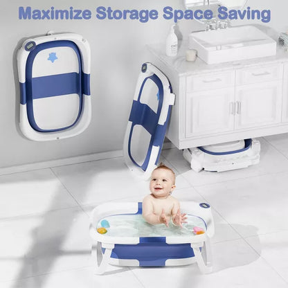 Napei Collapsible Baby Bathtub for Infants and Toddlers with Bath Net and Thermometer