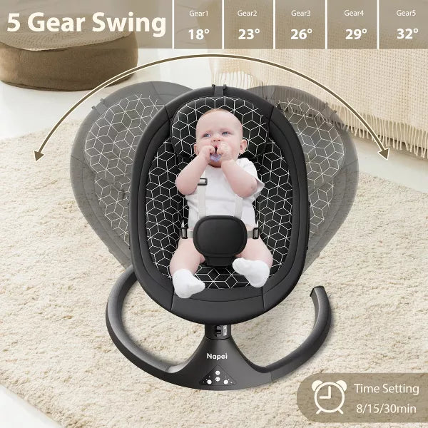 Napei Electric Baby Swing for Infants and Toddlers,with Bluetooth Music , 2 Seat Position, 5 Swing Angles with Gentle Speed