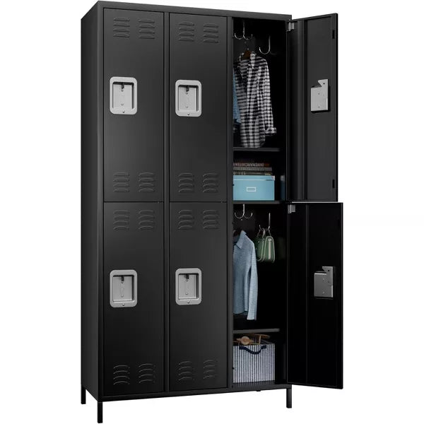 AOBABO Metal Locker for School Office Gym Bedroom,6 Doors Steel Storage Locker Cabinet for Employees,Assembly Required (6 Door-Black)