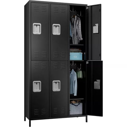 AOBABO Metal Locker for School Office Gym Bedroom,6 Doors Steel Storage Locker Cabinet for Employees,Assembly Required (6 Door-Black)