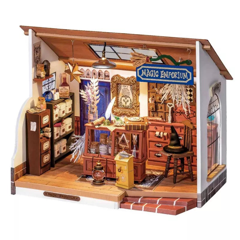 ROBOTIME DIY Miniature Dollhouse Room Magic Potion Store Diorama Kit Crafts Hobbies Birthday Gifts for Boys & Girls, Multicolored, 8.5"*5.2"*6.9"