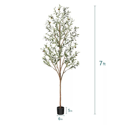 DR.Planzen 4-7ft Artificial Olive Tree Tall Faux Silk Plant Fake Potted Tree with Natural Wood Trunk and Lifelike Fruits for Home Office Decor Indoor