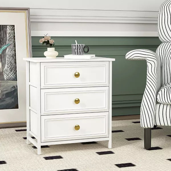 Resenkos 3-Drawer Wood Rectangle Nightstand Set of 2 Bedside Table Living Room Small Dresser, 20" Tall