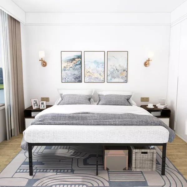 Heavy Duty Metal Platform King Bed Frame 79.5"L x 75.6"W x 14"H 3500lbs Capacity Underbed Storage Easy Assembly Black Finish No Box Spring Required