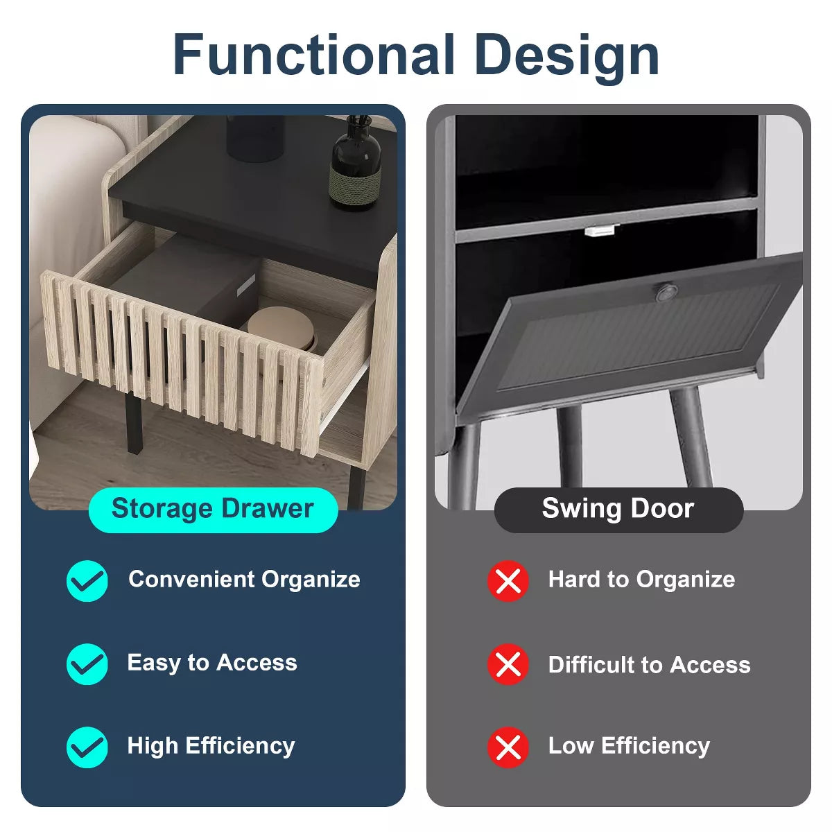 Resenkos Boho Nightstand Set of 2 with Hollowed-Out Drawers, Storage Night Stand and Wood Natural Brown