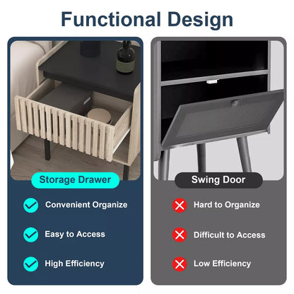Resenkos Boho Nightstand Set of 2 with Hollowed-Out Drawers, Storage Night Stand and Wood Natural Brown