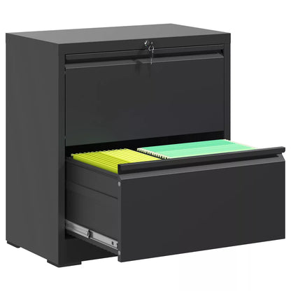 Munora - 2-Drawer Lateral File Cabinet with Lock - Wide Storage for Letter/Legal/A4 Files - Black