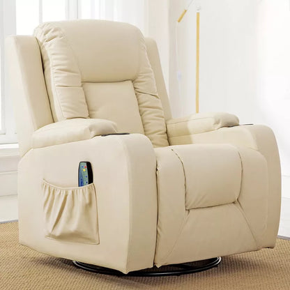 COMHOMA Swivel Rocker Recliner Chair PU Leather Rocking Sofa with Heated Massage