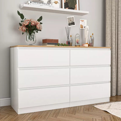 Resenkos Modern Mid Century 6 Drawer Wide Dressers Chests for Bedroom, Chest of Drawer Organizer Grey