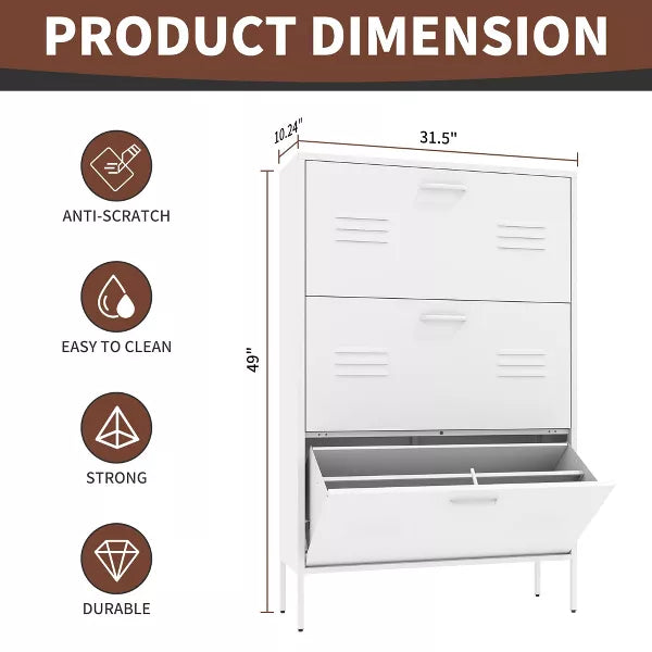 Munora - 3 Flip-Drawer Slim Shoe Cabinet - 6.69"D x 20"W x 40.98"H - Hidden Shoe Organizer for Entryway/Hallway - White