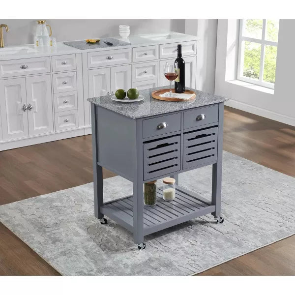 Wooakway 36"H Mobile Indoor Kitchen Island Serving Cart with Underneath Breathable Storage Bin Drawer Marble Top 360¡ãSwivel Lockable Casters