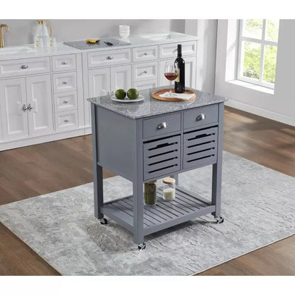 Wooakway 36"H Mobile Indoor Kitchen Island Serving Cart with Underneath Breathable Storage Bin Drawer Marble Top 360¡ãSwivel Lockable Casters