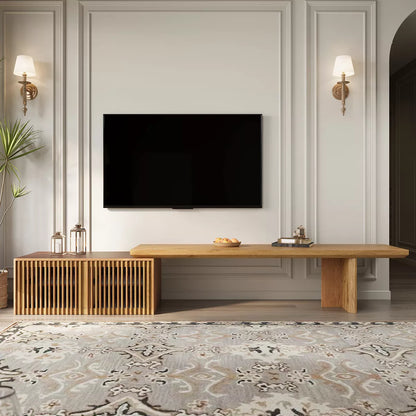 LOVSON 78 to 110-inch Retracted Extendable TV Stand, Console Media Cabinet with Storage,for Up to 55+ Inch,for Living Room,Bedroom,Natural