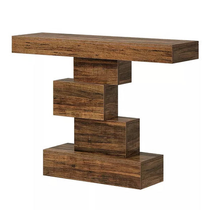 Resenkos Entryway Table, Console Sofa Table,42" Console Table, Wood Sofa Table Accent Table with Geometric Base Brown