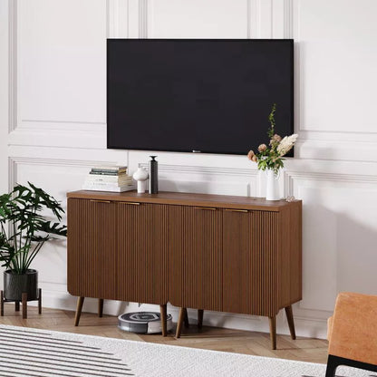 FONTOI Storage Cabinet, Sideboard Cabinet with Doors and Shelves, Buffet Cabinet with Waveform Panel for Dining Room, Walnut, 23.6*11.8*27.6