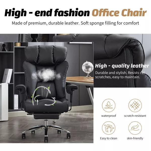 Efomao Ergonomic Office Chair 450LBS with Foot Rest, High Back PU Leather Executive Chair with Lumbar Support and Adjustable Armrests