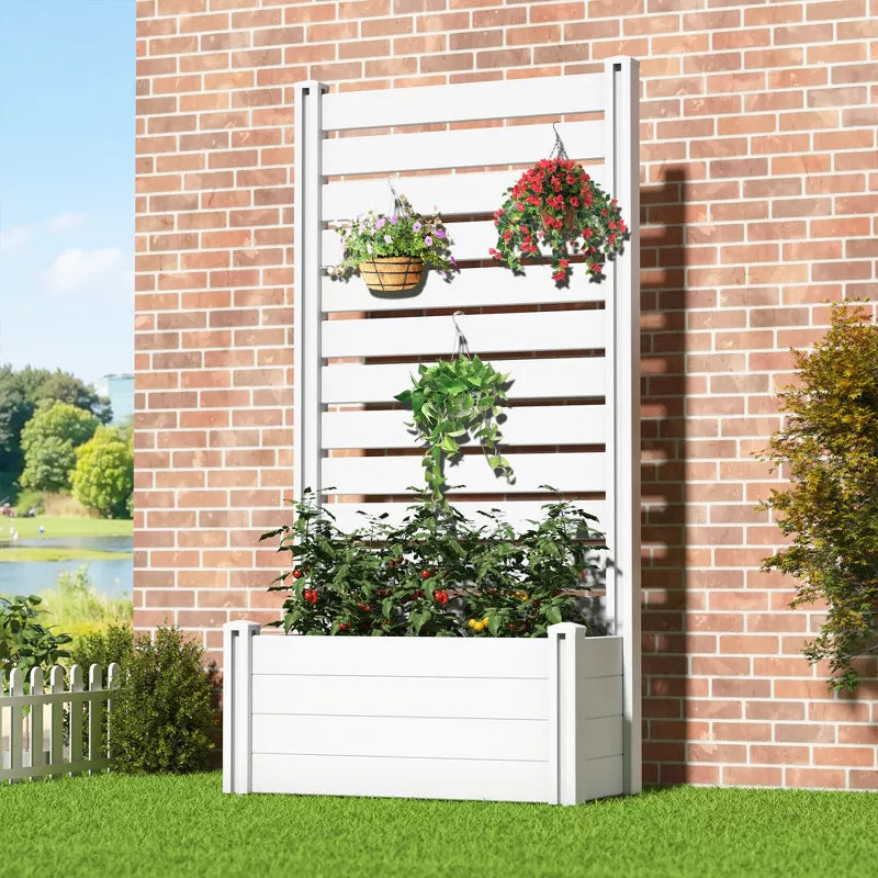 Lirago 6 ft. H x 4 ft. W White PVC Raised Garden Bed Planter Box with Privacy Screen - White