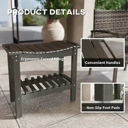 Resenkos Shower Ottoman Bench,Shower Bench, Waterproof Shower Stool with Handle, Storage Shelf, Dark Gray