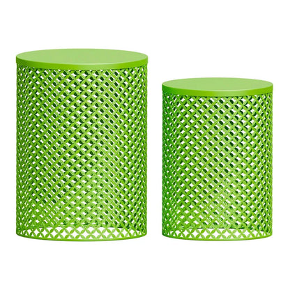 Maggift Patio End Tables, 2PCS Modern Cutout Patio Accent Table, Iron Side Table Weather Resistant, Iron Frame Patio Furniture, Green 14.5"*19.25"