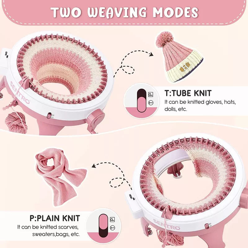 SENTRO 48-Needle Pink Knitting Machine | 1-Touch Knitting for Scarves, Hats & Sweaters | Beginner & DIY Friendly | Includes Tutorial & Tools