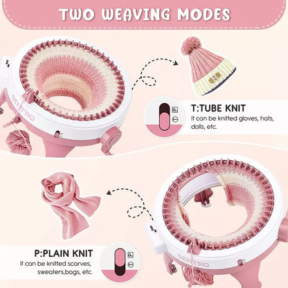 SENTRO 48-Needle Pink Knitting Machine | 1-Touch Knitting for Scarves, Hats & Sweaters | Beginner & DIY Friendly | Includes Tutorial & Tools