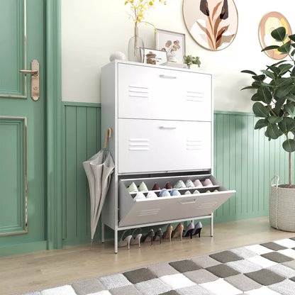 Munora - 3 Flip-Drawer Slim Shoe Cabinet - 6.69"D x 20"W x 40.98"H - Hidden Shoe Organizer for Entryway/Hallway - White