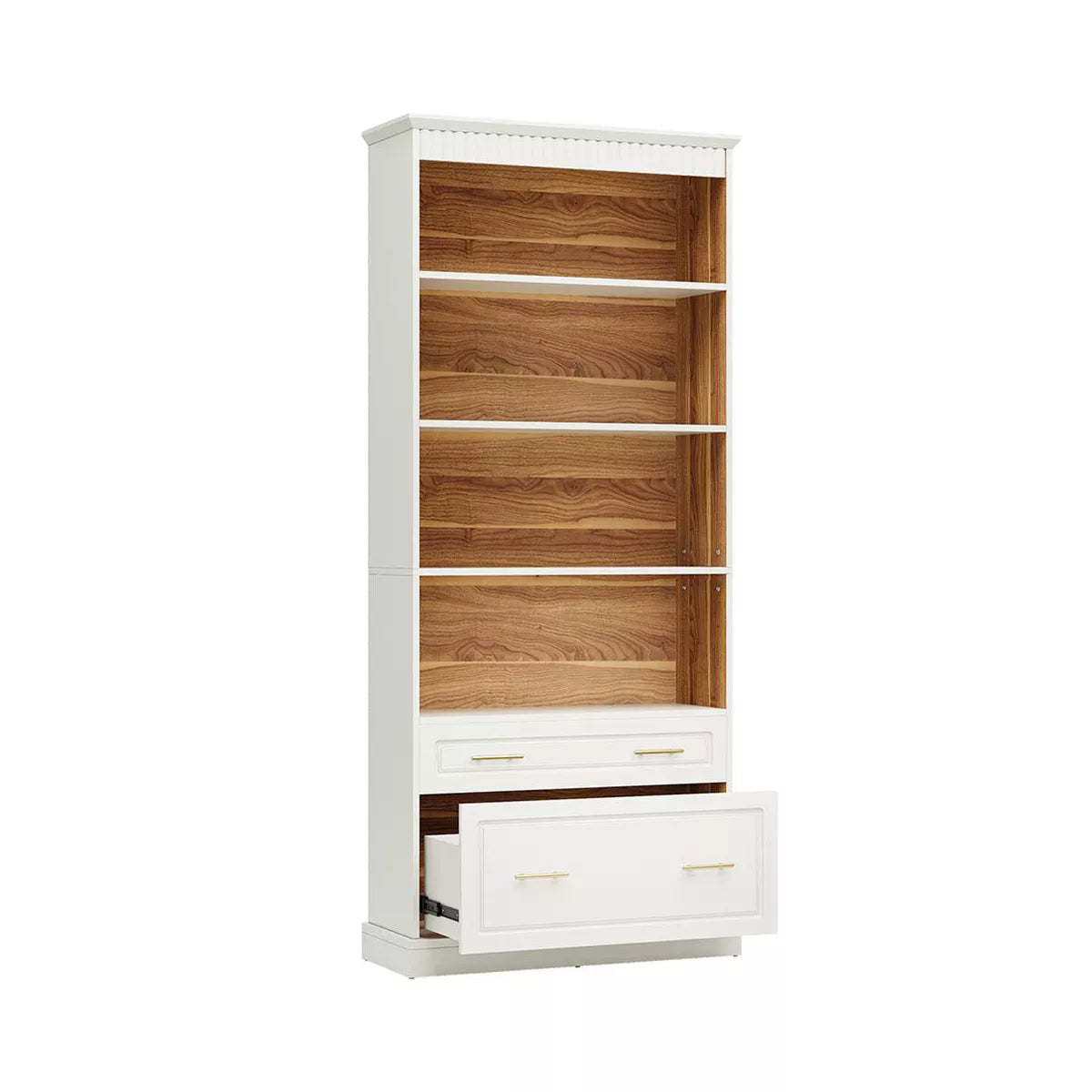 Resenkos Bookshelf, Bookcase Standing Shelf Unts,72" Bookshelf with Drawers, Freestanding 5-Shelf Bookcase Display Shelf,White