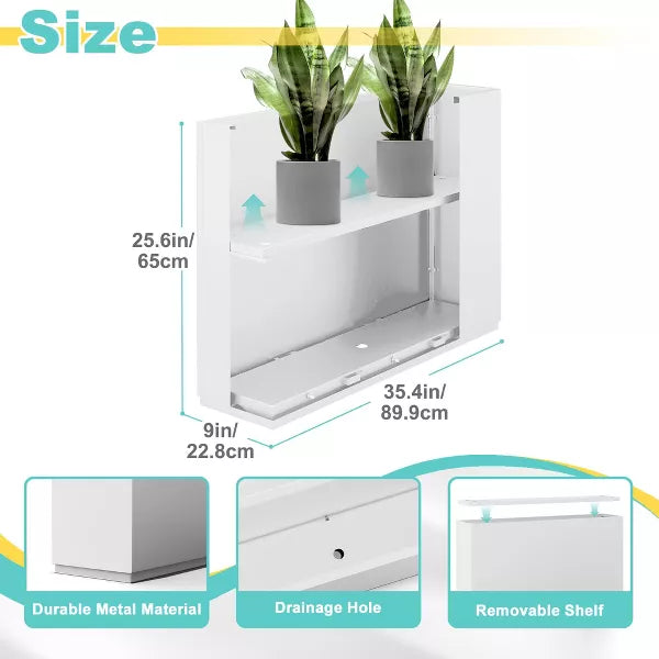 TOAOTBNBO Metal Planters with Drainage Holes, Tall Planter with Removable Shelf, Outdoor Planter Pots for Garden and Porch, White