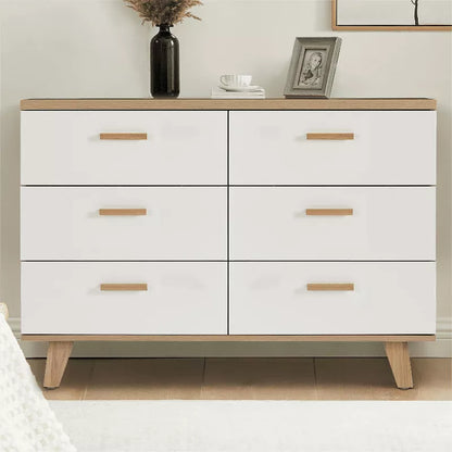 Resenkos Wood 6 Drawer Double Dresser for Bedroom, Chest of Drawers for Closet, Living Room, Hallway, Nursery, White&Rosewood