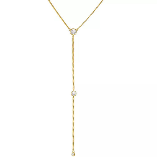 Molenia Gold Long Necklace for Women Trendy, Y Necklace Dainty 14K Gold Plated Drop Dangle Chain CZ Necklace, Simple Jewelry Gifts for Her Mom Women