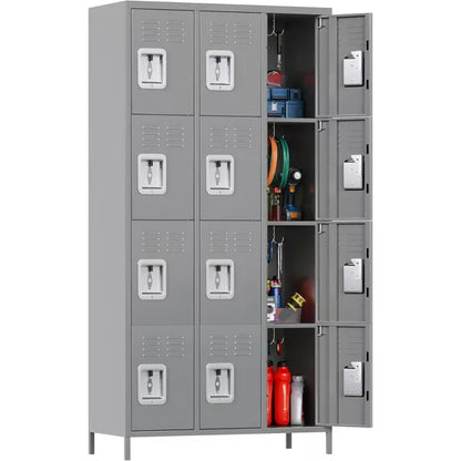 AOBABO 12 Doors Metal Storage Locker for Employees, Storage Locker with 12 Hooks for School Office Gym Bedroom, Black, Assembly Required