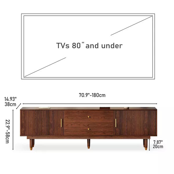 LOVSON Mid-Century Modern TV Stand, 78.7-Inch Walnut Entertainment Center with Storage Drawers, Living Room Bedroom Media Console