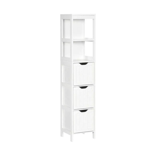 Resenkos Toilet Storage Cabinet, Bathroom Storage Cabinet,Tall Bathroom Cabinet, Narrow Floor Cabinet with 3 Drawers and 2 Open Shelves, White