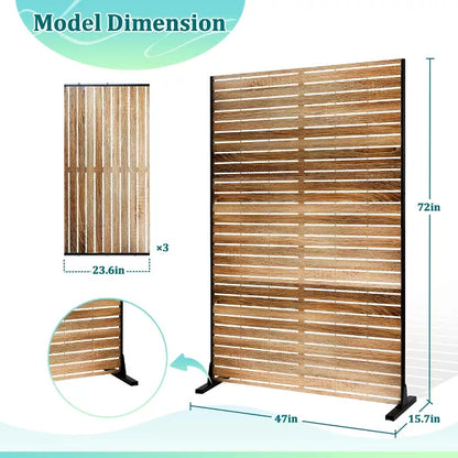 TOAOTBNBO 3-Panel Metal Privacy Screen, Decorative Privacy Fence Panels with Stand, Outdoor Privacy Screen for Patio, Natural Oak