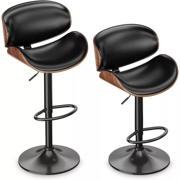Gikpal Barstools, Adjustable Bentwood Barstools, Modern PU Leather Upholstered Bar Chair with Back and Footrest, for Bar, Dining Room