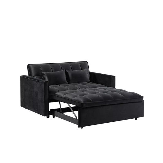 Resenkos 54 Inch Adjustable Backrest Sofa, Sofa Bed, Futon Sofa with Double Armrest and Pouch, Variable Bed for Living room, Bedroom, Gray